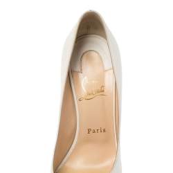 Pre Owned Christian Louboutin White Leather Bareta Spike Pointed Toe Pumps Size 38