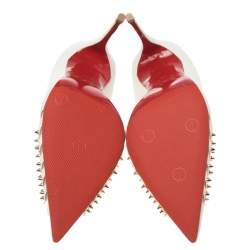 Pre Owned Christian Louboutin White Leather Bareta Spike Pointed Toe Pumps Size 38