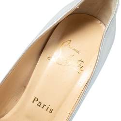 Pre Owned Christian Louboutin Silver Leather Criss Cross Peep Toe Platform Pumps Size 35.5