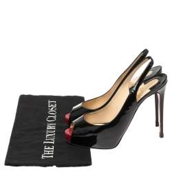 Pre Owned Christian Louboutin Black Patent Leather Private Number Peep Toe Slingback Sandals Size 37
