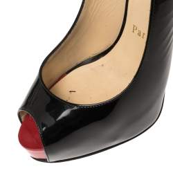 Pre Owned Christian Louboutin Black Patent Leather Private Number Peep Toe Slingback Sandals Size 37