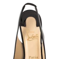 Pre Owned Christian Louboutin Black Patent Leather Private Number Peep Toe Slingback Sandals Size 37