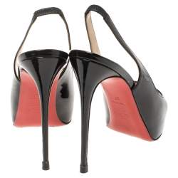 Pre Owned Christian Louboutin Black Patent Leather Private Number Peep Toe Slingback Sandals Size 37