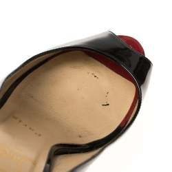 Pre Owned Christian Louboutin Black Patent Leather Private Number Peep Toe Slingback Sandals Size 37
