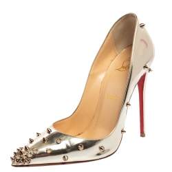Pre Owned Christian Louboutin Metallic Silver Leather Degraspike Pumps Size 38.5