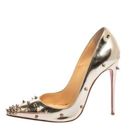 Pre Owned Christian Louboutin Metallic Silver Leather Degraspike Pumps Size 38.5