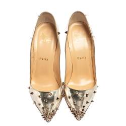 Pre Owned Christian Louboutin Metallic Silver Leather Degraspike Pumps Size 38.5