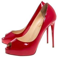 مملوكة مسبقًا Christian Louboutin Red Patent Leather New Very Prive Peep Toe Pumps Size 37