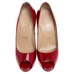 مملوكة مسبقًا Christian Louboutin Red Patent Leather New Very Prive Peep Toe Pumps Size 37
