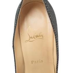 Pre Owned Christian Louboutin Black Suede with Metallic Silver Polka Dots Peep Toe Platform Pumps Size 40