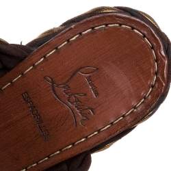 Pre Owned Christian Louboutin Two Tone Braided Leather And Suede Espadrille Wedge Platform Sandals Size 38