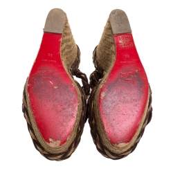 Pre Owned Christian Louboutin Two Tone Braided Leather And Suede Espadrille Wedge Platform Sandals Size 38