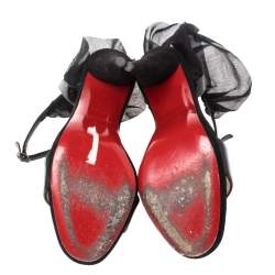 Pre Owned Christian Louboutin Black Suede and Patent Leather Jacqueline Ankle Strap Sandals Size 36.5