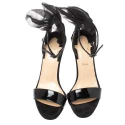 Pre Owned Christian Louboutin Black Suede and Patent Leather Jacqueline Ankle Strap Sandals Size 36.5