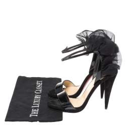 Pre Owned Christian Louboutin Black Suede and Patent Leather Jacqueline Ankle Strap Sandals Size 36.5