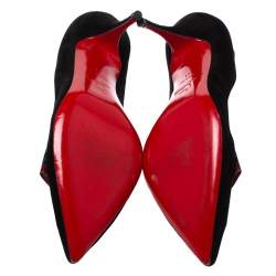 Pre Owned Christian Louboutin Black Suede and Tartan Detail Pointed Toe Pumps Size 41