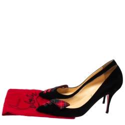 Pre Owned Christian Louboutin Black Suede and Tartan Detail Pointed Toe Pumps Size 41