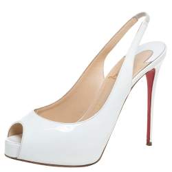 Pre Owned Christian Louboutin White Patent Leather Very Prive Slingback Sandals Size 37