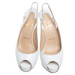 Pre Owned Christian Louboutin White Patent Leather Very Prive Slingback Sandals Size 37