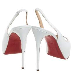 Pre Owned Christian Louboutin White Patent Leather Very Prive Slingback Sandals Size 37