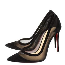Pre Owned Christian Louboutin Black Suede and Mesh Galativi Pumps Size 40