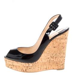 Christian Louboutin Leather Une Plume Cork Wedges Slingback Sandals Size 40  For Sale at 1stDibs