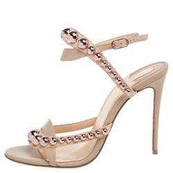 Christian Louboutin Beige Leather Bauble Studded Sandals Size 37.5