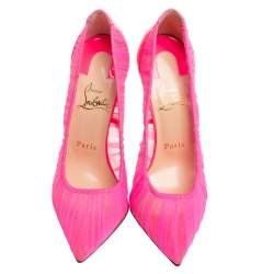 Pre Owned Christian Louboutin Pink Follie Draperia Chiffon Pointed Toe Pumps Size 38