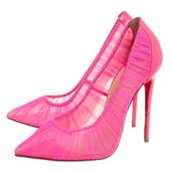 Pre Owned Christian Louboutin Pink Follie Draperia Chiffon Pointed Toe Pumps Size 38