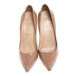 Pre Owned حذاء كعب عالي كريستيان لوبوتان بيغال بلاتو جلد لامع بيج مقاس 39.5