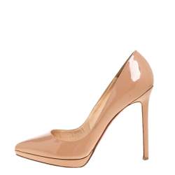 Pre Owned حذاء كعب عالي كري ستيان لوبوتان بيغال بلاتو جلد لامع بيج مقاس 39.5