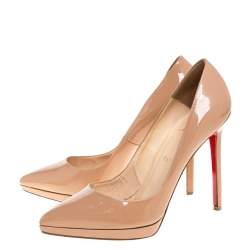 Pre Owned حذاء كعب عالي كريستيان لوبوتان بيغال بلاتو جلد لامع بيج مقاس 39.5