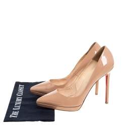 Pre Owned حذاء كعب عالي كريستيان لوبوتان بيغال بلاتو جلد لامع بيج مقاس 39.5