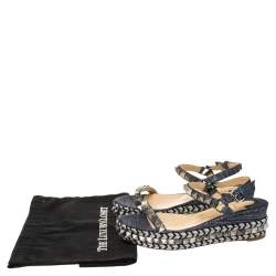 Pre Owned Christian Louboutin Light Blue Canvas Pyraclou Studded Ankle Strap Platform Sandals Size 38