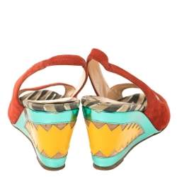 Pre Owned Christian Louboutin Red Suede Slingback Wedges Sandals Size 38