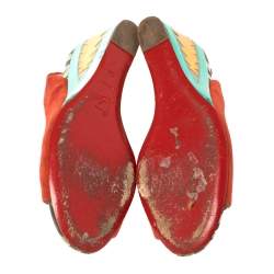 Pre Owned Christian Louboutin Red Suede Slingback Wedges Sandals Size 38