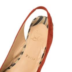 Pre Owned Christian Louboutin Red Suede Slingback Wedges Sandals Size 38