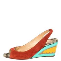 Pre Owned Christian Louboutin Red Suede Slingback Wedges Sandals Size 38