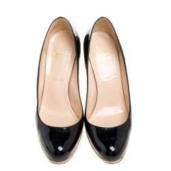 Pre Owned Christian Louboutin Black Patent Leather Bruges Cork Platform Pumps Size 38