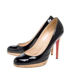 Pre Owned Christian Louboutin Black Patent Leather Bruges Cork Platform Pumps Size 38