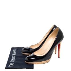 Pre Owned Christian Louboutin Black Patent Leather Bruges Cork Platform Pumps Size 38