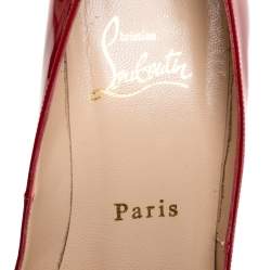 Pre Owned Christian Louboutin Red Patent Leather Hyper Prive Peep Toe Platform Pumps Size 37.5