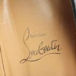 Pre Owned Christian Louboutin Grey/Blue Leather, Suede And Mesh Bow Peep Toe Pumps Size 40