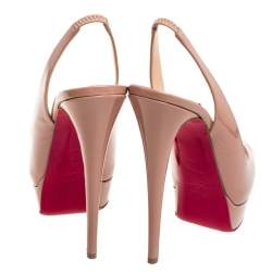 Pre Owned Christian Louboutin Beige Patent Leather Lady Peep Slingback Platform Sandals Size 40