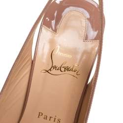 Pre Owned Christian Louboutin Beige Patent Leather Lady Peep Slingback Platform Sandals Size 40