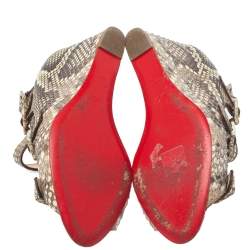 Christian Louboutin Beige Python Caged Buckle Wedge Sandals Size 38