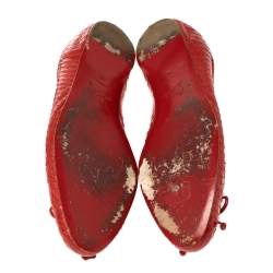 Pre Owned Christian Louboutin Red Python Bow Ballet Flats Size 38