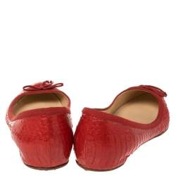 Pre Owned Christian Louboutin Red Python Bow Ballet Flats Size 38
