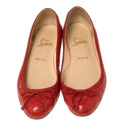 Pre Owned Christian Louboutin Red Python Bow Ballet Flats Size 38