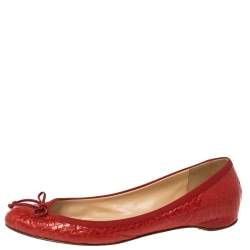 Pre Owned Christian Louboutin Red Python Bow Ballet Flats Size 38